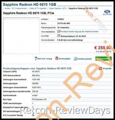 Sapphire Radeon HD 6870/6850の価格がオランダのサイトに掲載される