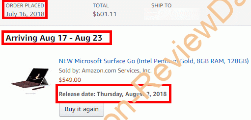 Amazon.comで注文していたSurface Goの到着予定日がようやく掲載 #Amazon #Microsoft #Surface #SurfaceGo