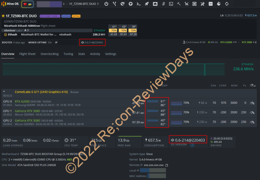 Hive OS 0.6-214@220331以降からGeForce系のGDDR6Xのメモリ温度の表示に対応
