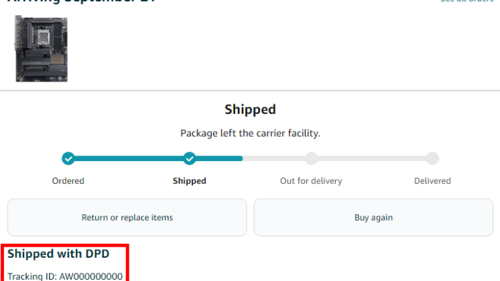 Amazon.comで購入した商品が「Shipped with DPD」で発送されている場合のトラッキング方法について