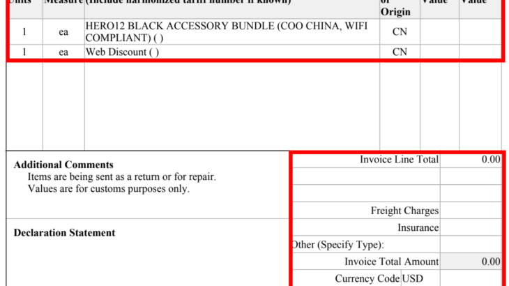 gopro.comで購入した製品を返品する場合、Commercial Invoiceが0ドルになっていないかチェックした方が良い │ ...