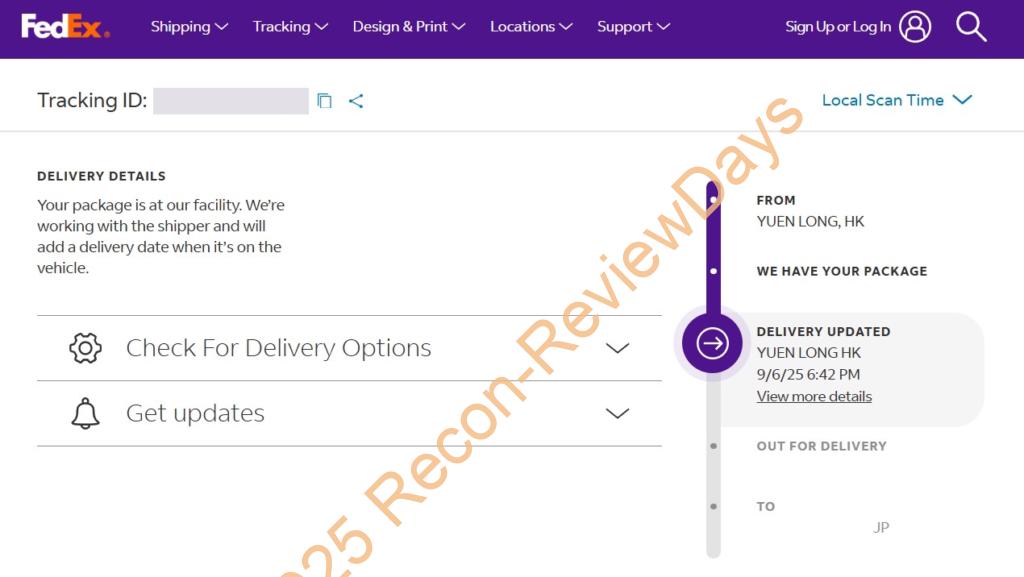 Razer製のRMA品は中国の香港からFedExで発送される模様
