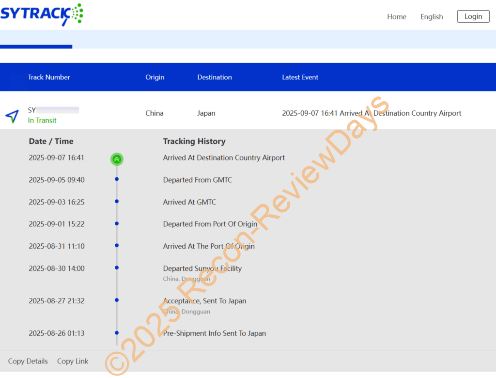 「Sunyou(順友物流)」で発送された商品が届いたので、到着するまでの流れを纏めてみた